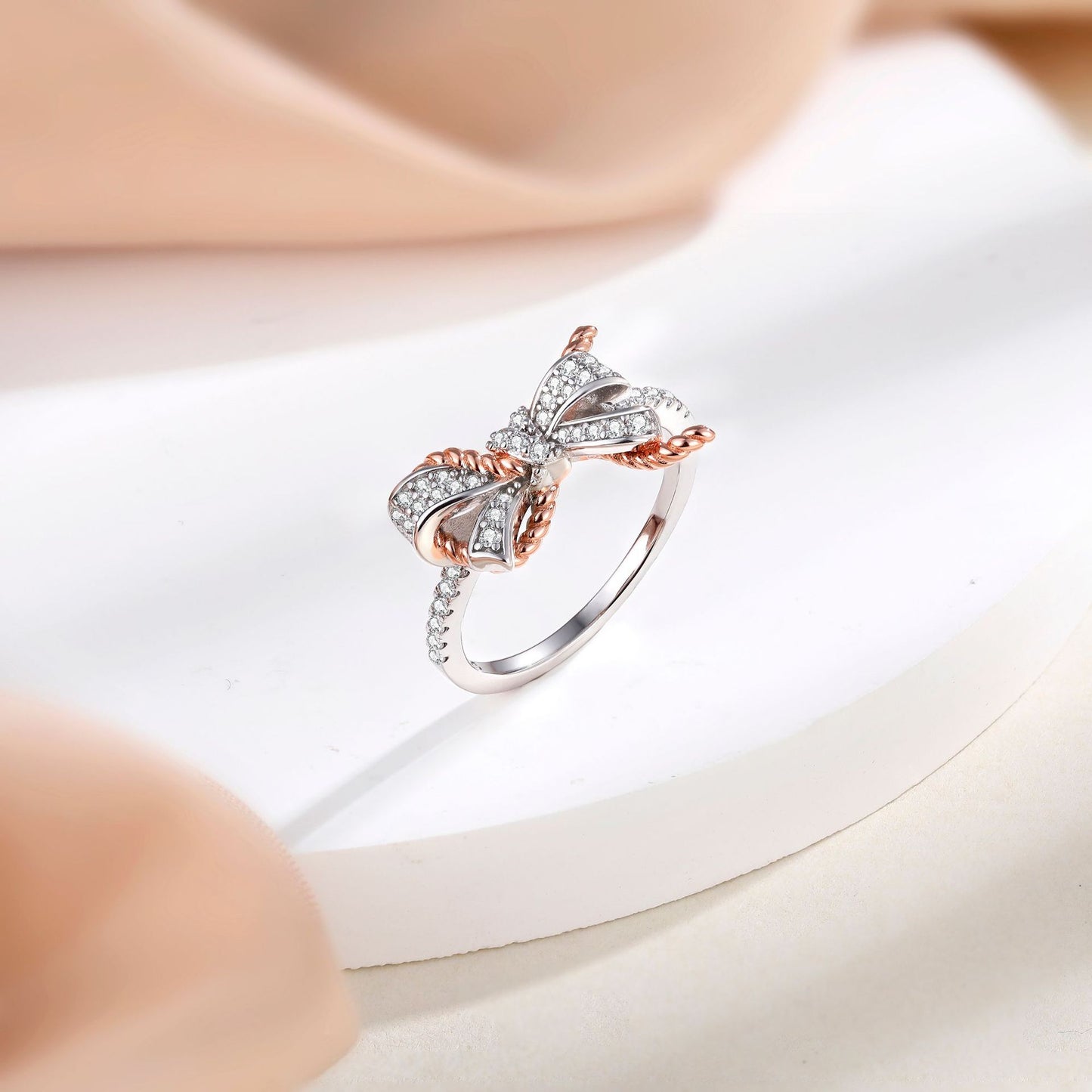 Planderful S925 Sterling Silver Zircon Bow Ring For Women Elegant Twist Wedding Band