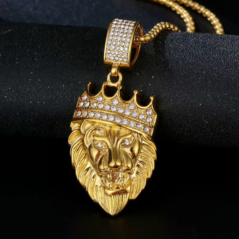 Punk Lion Crown Stainless Steel Pendant Necklace