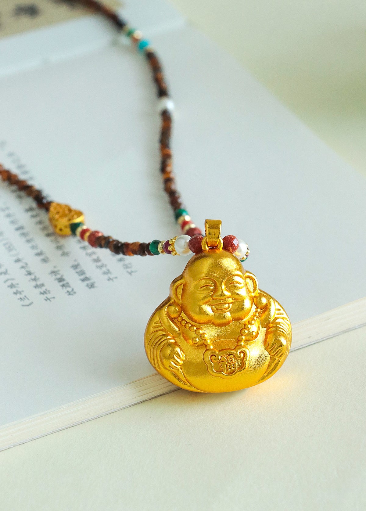 Tiger Eye & Turquoise Buddha Pendant Necklace