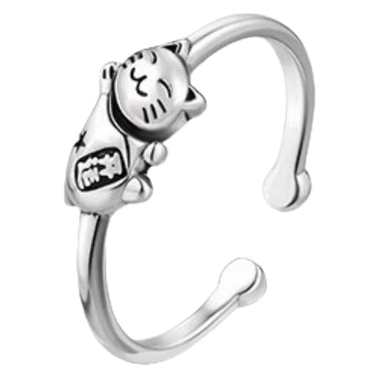 New 925 Sterling Silver Lucky Cat Ring Female Niche Design