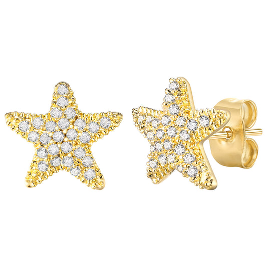 Jewelry Copper Zircon Star Pentagram Earrings Gold Accessories