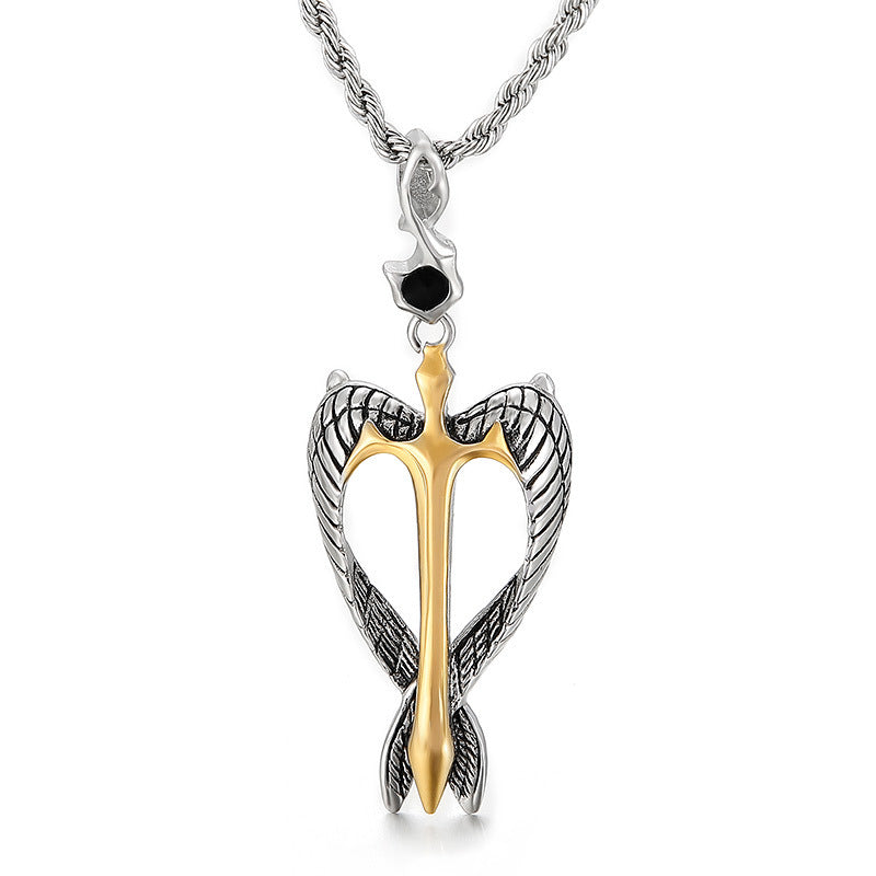 Retro Egyptian Pharaoh Men's Pendant with Eagle Angel Wings in Titanium Steel