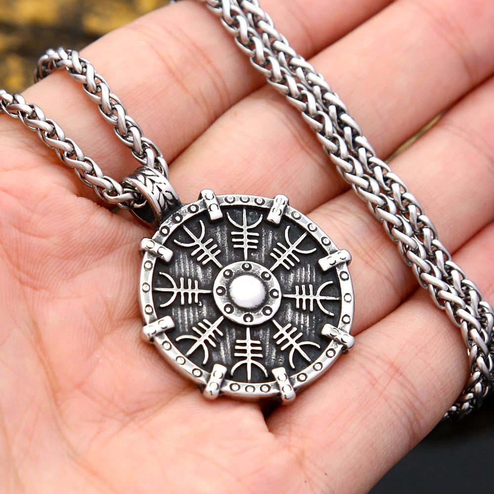 Titanium Steel Viking Compass Necklace for Men Jewelry
