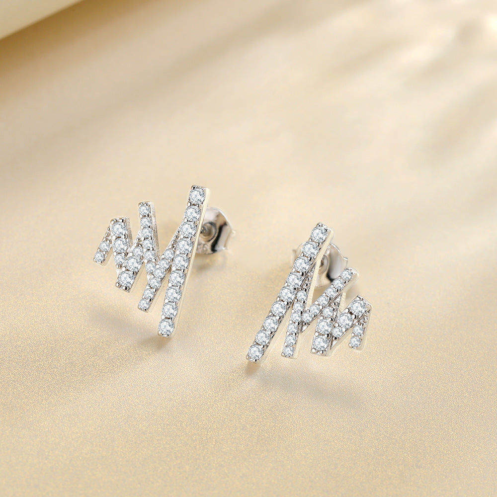 Zircon Geometrically Irregular Waves Sterling Silver Stud Earrings
