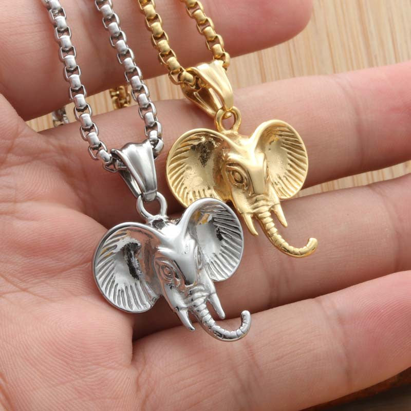 Titanium Steel Punk Elephant Pendant Necklace for Men - Hollow Design Animal Jewelry