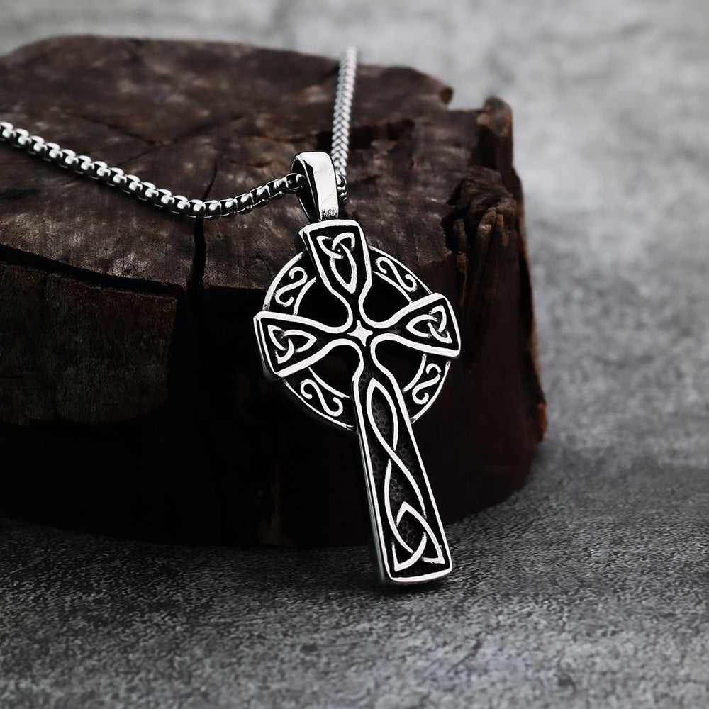 AML Vintage Gothic Men's Stainless Steel Celtic Knot Cross Pendant
