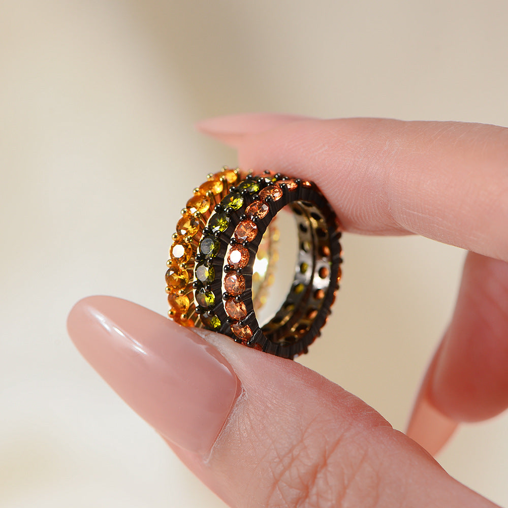 S925 Sterling Silver Full Of Zircon Color Zircon Ring