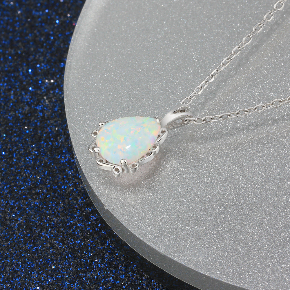 Planderful Jewelry Opal Necklace Sterling Silver Waterdrop