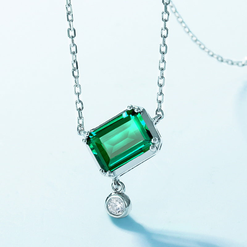 S925 Sterling Silver Lab-Grown Emerald Geometric Necklace
