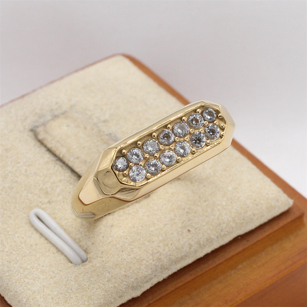 Planderful Jewelry Zircon Double Row Ring in Steel Titanium Finish for Everyday Luxury