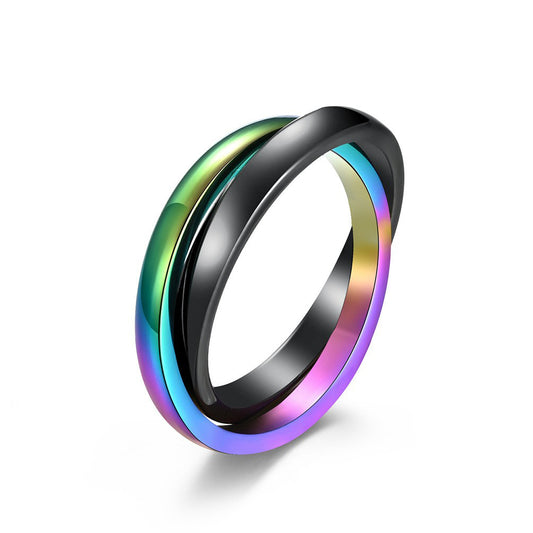 Stainless Steel Ceramic Double Ring Double Two-Color Interlocking Single