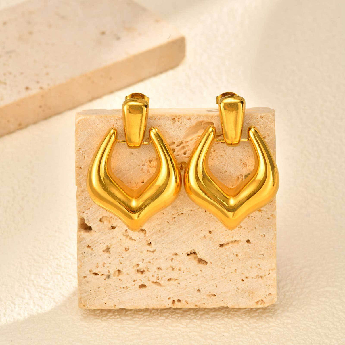 Gold-Tone Sculptural Teardrop Stud Earrings