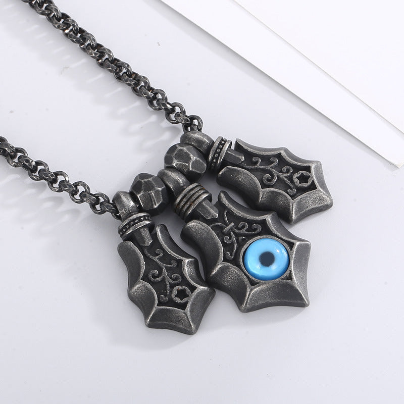 Punk Style Blue Eyes Stainless Steel Men's Pendant, Titanium Steel Retro Devil'S Eye Necklace