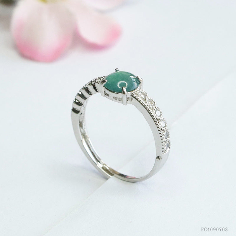 Blue-Water Jadeite Claw-Set Zircon Ring