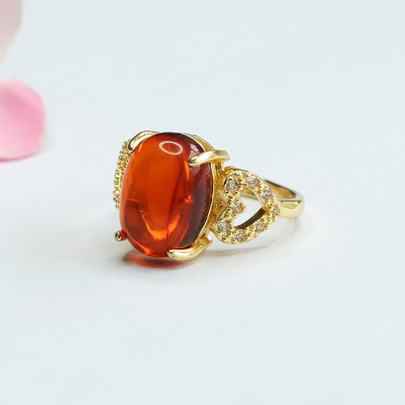 Amber Zircon Love Ring Jewelry with Natural Blood Accent, Sterling Silver