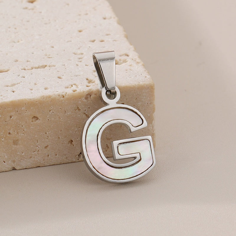 Women's'S Titanium Steel 26-Letter Pendant, White Fritillary Inlaid Stainless Steel Necklace