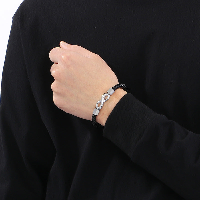 Planderful Infinity Symbol Leather Bracelet For Men