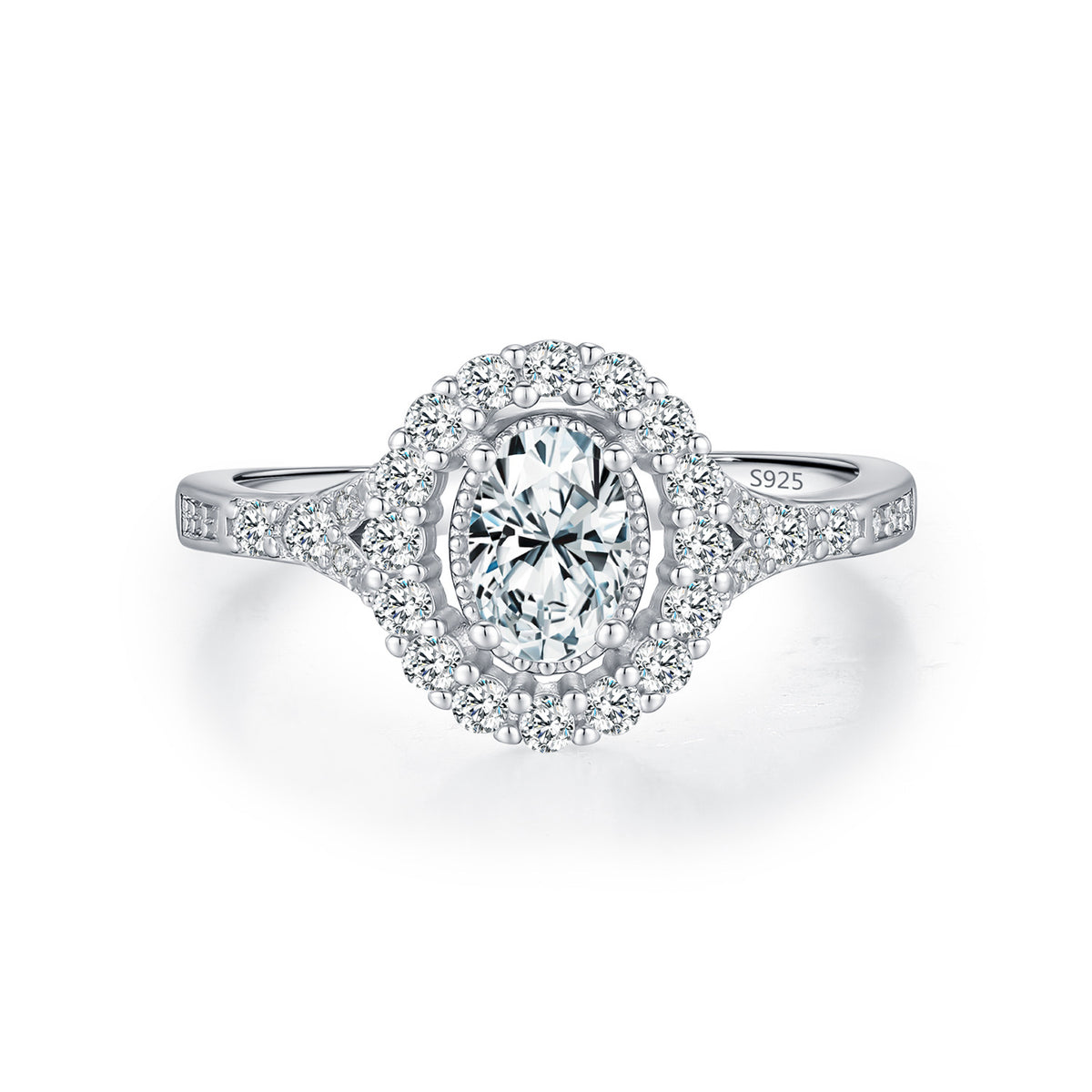S925 Sterling Silver Oval Moissanite Statement Ring