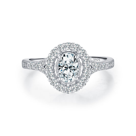 S925 Sterling Silver Oval Moissanite Statement Ring