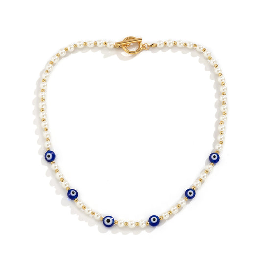 Planderful Vienna Verve Necklace For Women Punk Acrylic Eyes Imitation Pearl Geometric Single Layer Statement