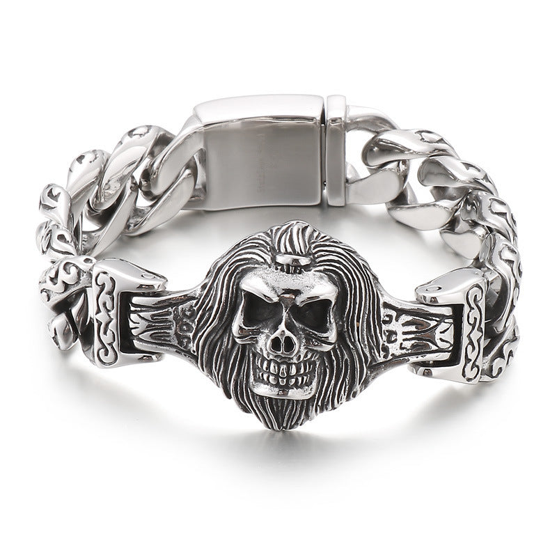Antique Skull Wolf Head Flower Men's Titanium Steel Bracelet