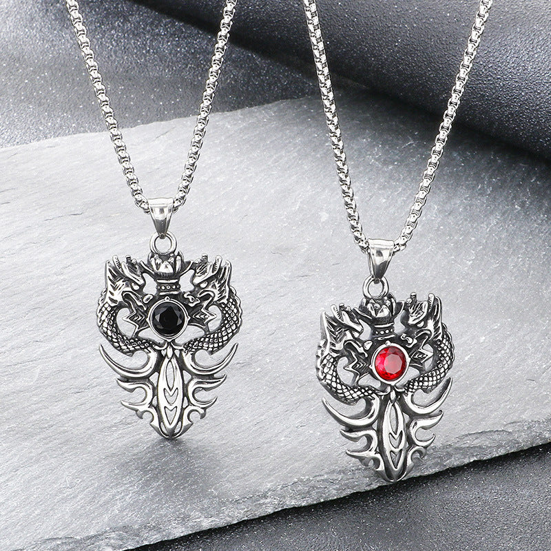 Old Zodiac Dragon Pendant, Guochao Retro Double Dragon Play Beads Inlaid With Zircon Necklace