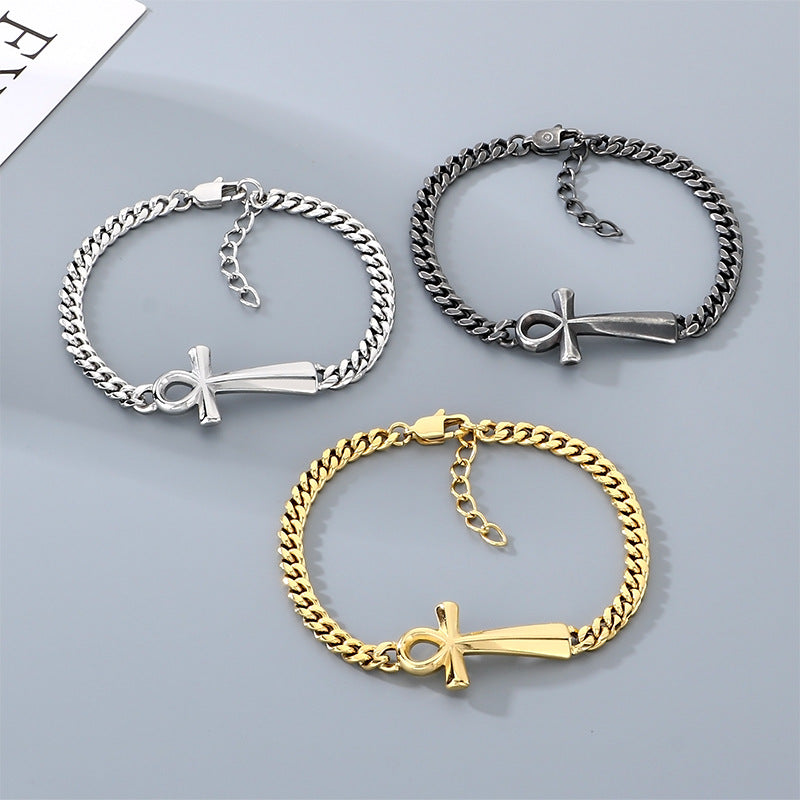 Talisman Of Life – Antique Ancient Egyptian Anka Cross Cuban Chain Titanium Steel Unisex Bracelet