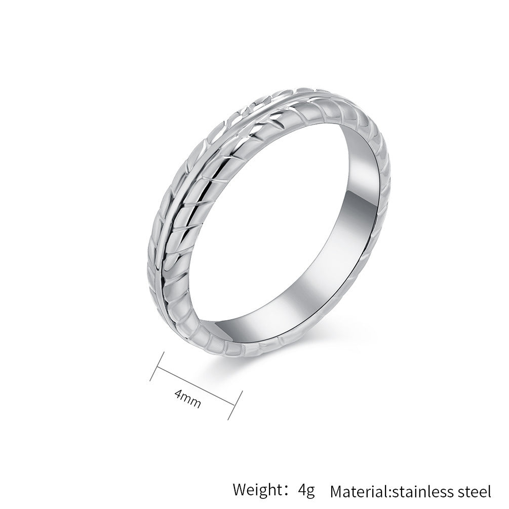 Planderful Titanium Steel Ring Wheat Ear Pattern Light Luxury Versatile Everyday Genie for Men and Women