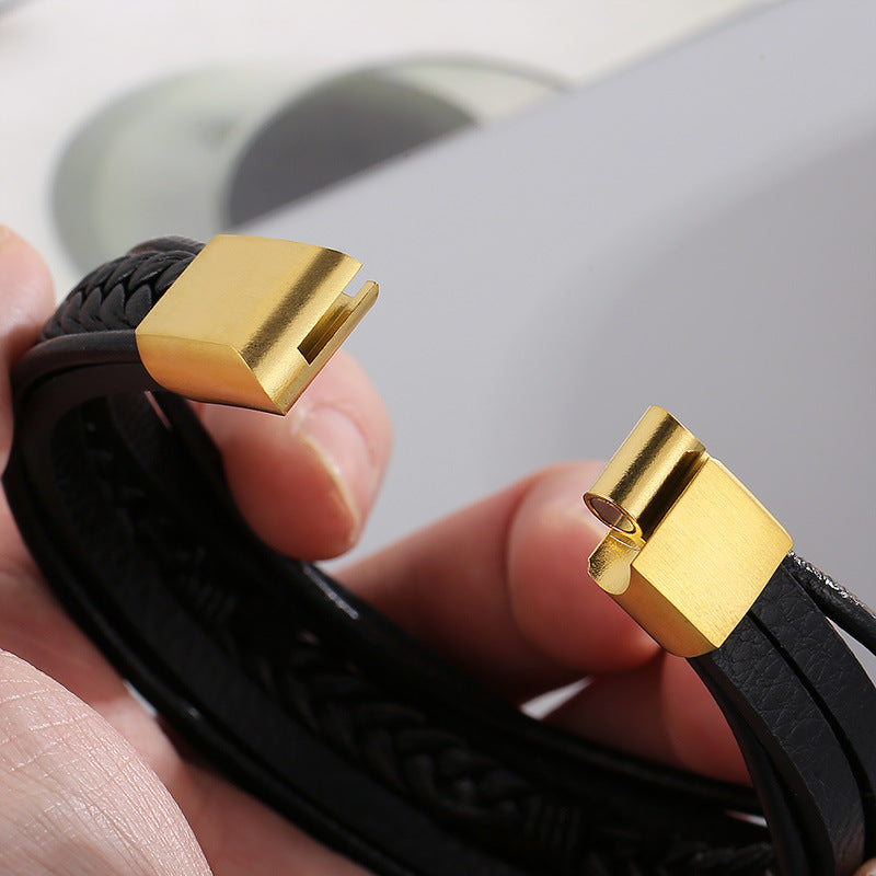 Men's Stainless Steel Feather Bracelet Planderful Layered