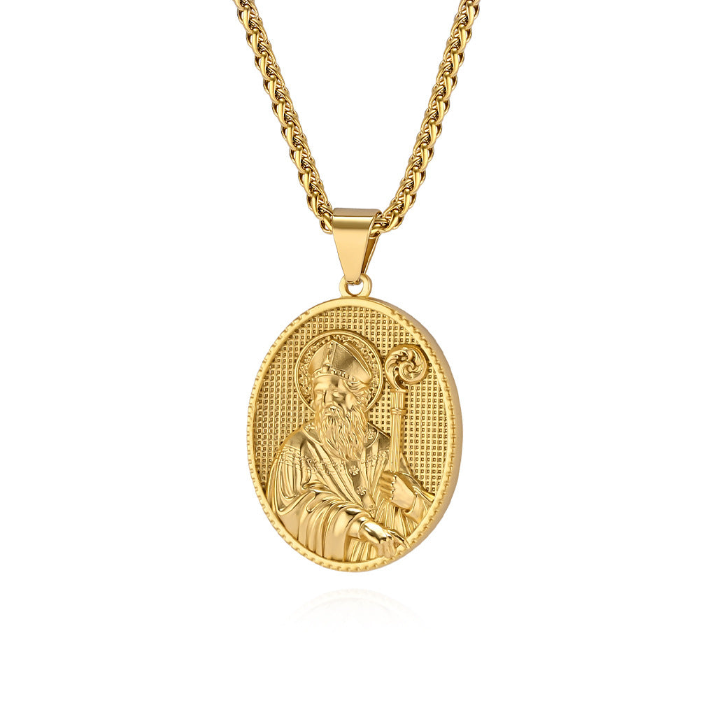 Virgin Mary Titanium Steel Necklace Round Tag Pendant for Men