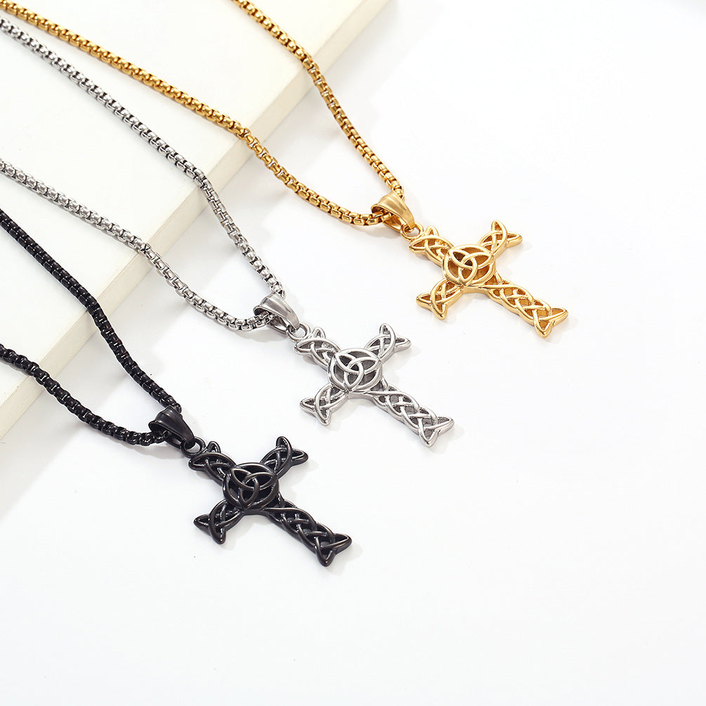 Steel Necklace – Elegant Celtic Cross by Planderful