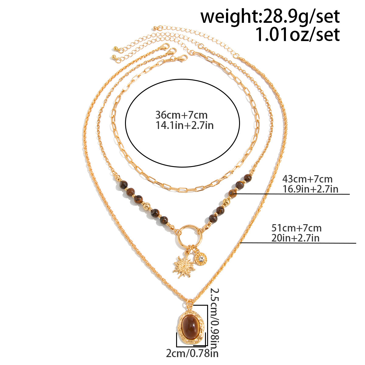 Vintage Merald-Style Tiger Stone Necklace Design With Layered Star-Shaped Sweater Chain Necklace