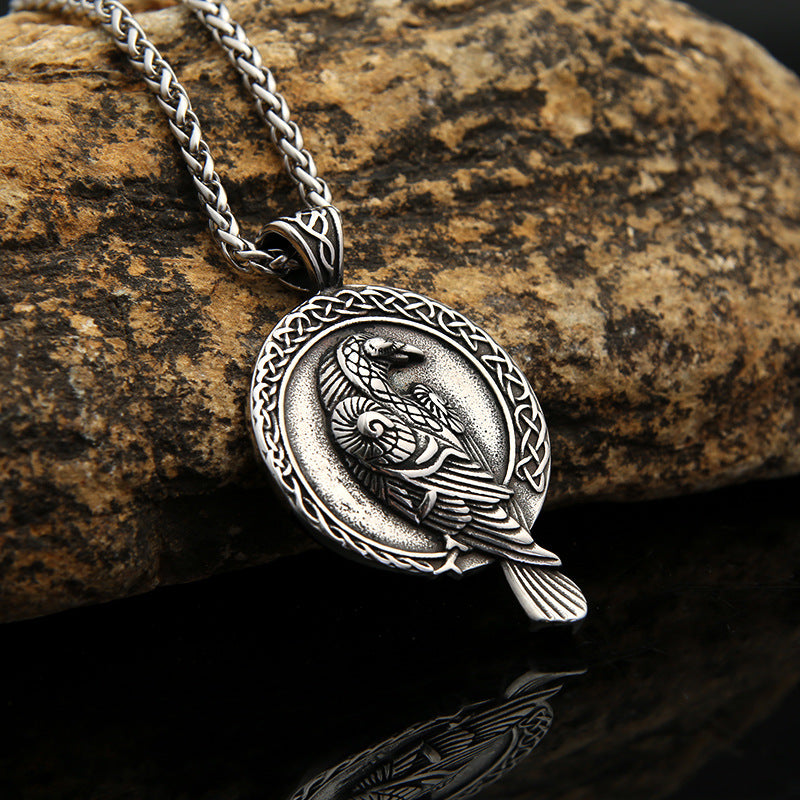 Celtic Crow Stainless Steel Men's Pendant Necklace