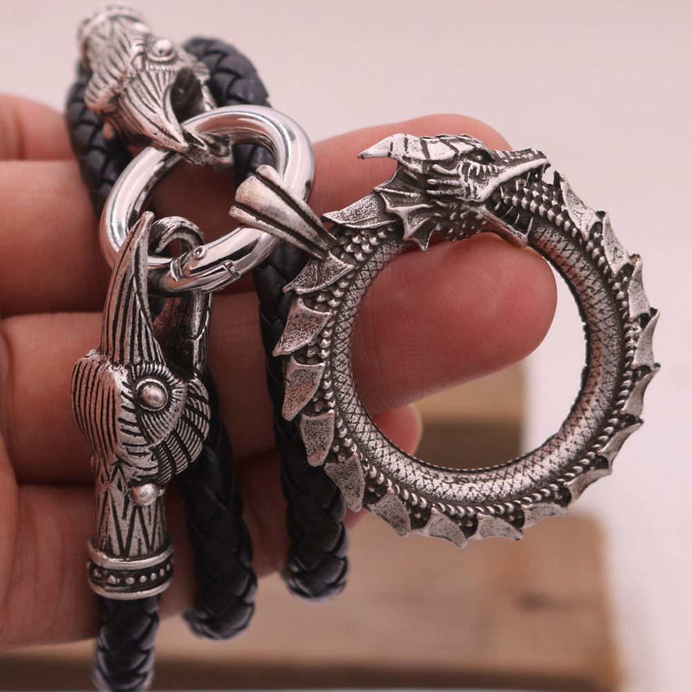 Dragon Crow Viking Pendant Necklace - Vintage Men's Alloy Jewelry By Planderful