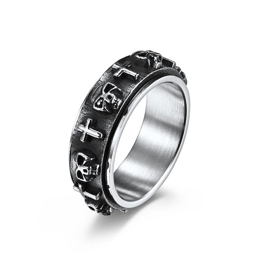 Skull Cross Titanium Steel Rotatable Ring for Men