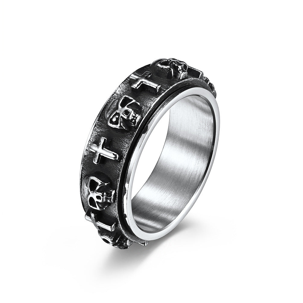 Planderful Punk Skull Cross Ring Rotatable Decompression Jewelry For Edgy Fashion Lovers
