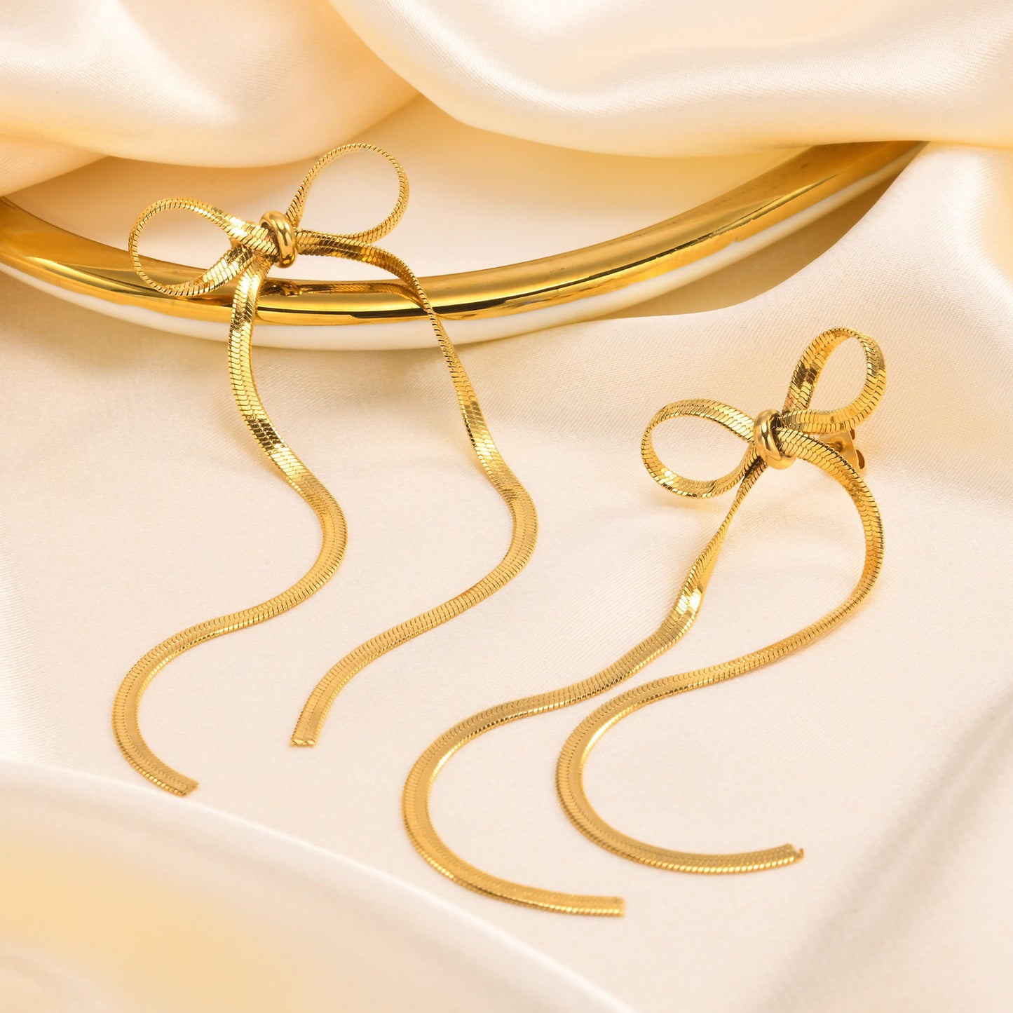 Earrings French Fashion Fringed Earrings Stainless Steel Bow