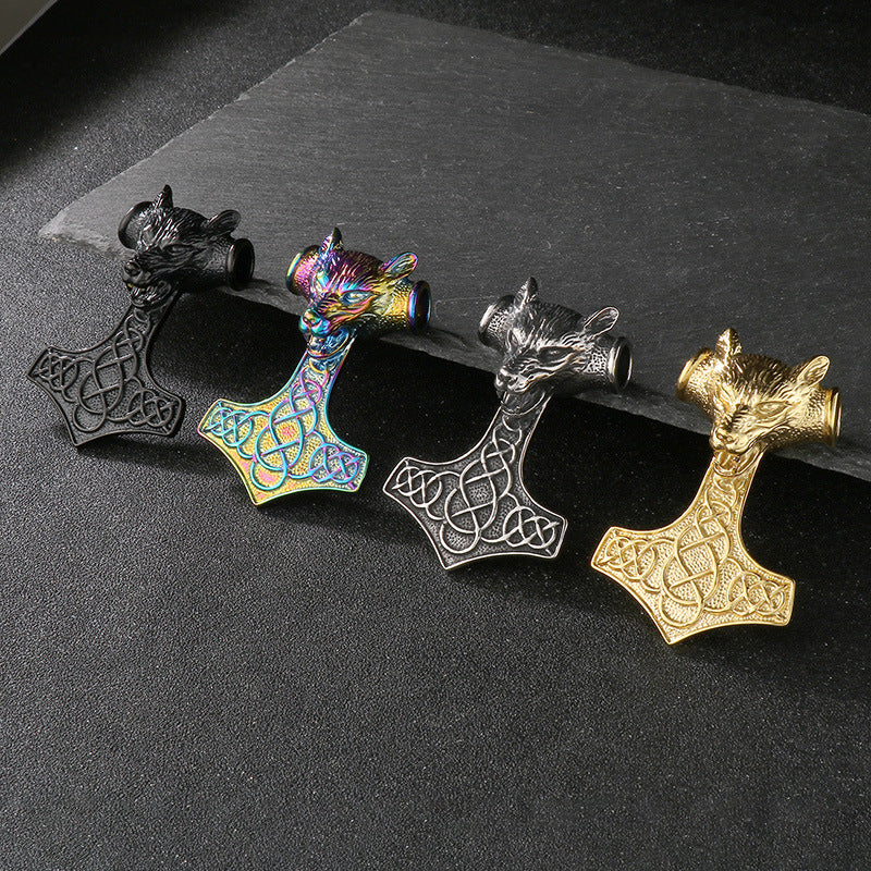 Retro Animal Pendant, Nordic Viking Wolf Head, Lion Head, Goat, Thor'S Hammer, Titanium Necklace