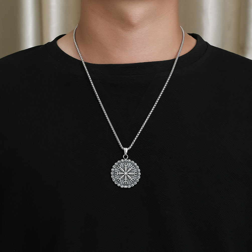 Planderful Viking Compass Necklace For Men Durable Titanium Steel Snowflake Pendant Retro Nordic Jewelry