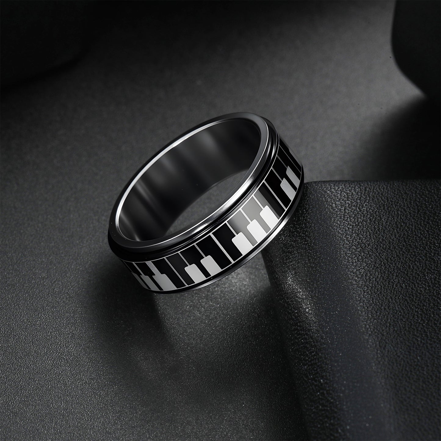 Planderful Everyday Genie Rotating Decompression Ring Titanium Steel Piano Key Pattern For Men Unisex