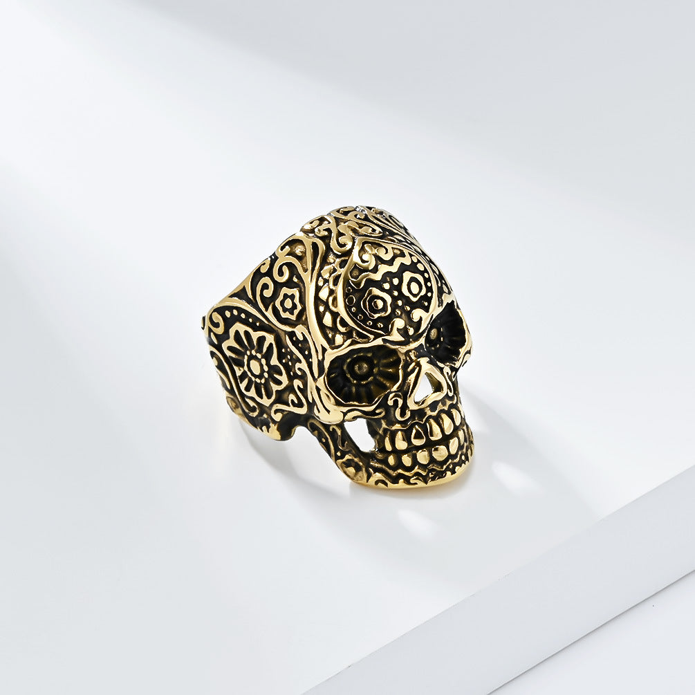 Planderful Skull Ring For Men Titanium Steel Bold Gothic Dark Style Statement Jewelry