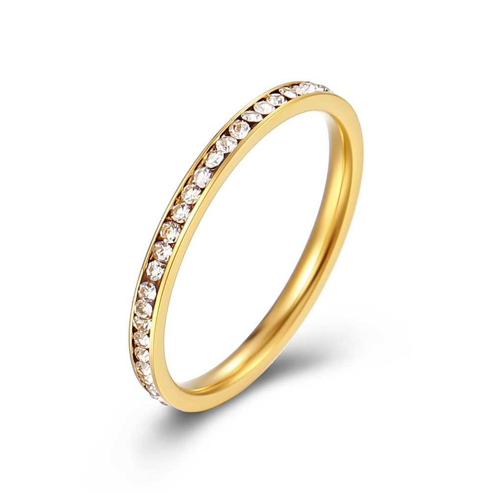 Planderful Zircon Ring 2mm For Women Titanium Steel Gold Plated Light Luxury Stacked Tail Ring