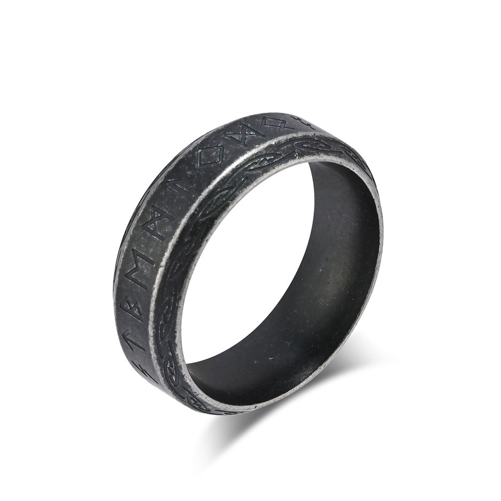 Nordic Retro Viking Text Titanium Steel Ring for Men