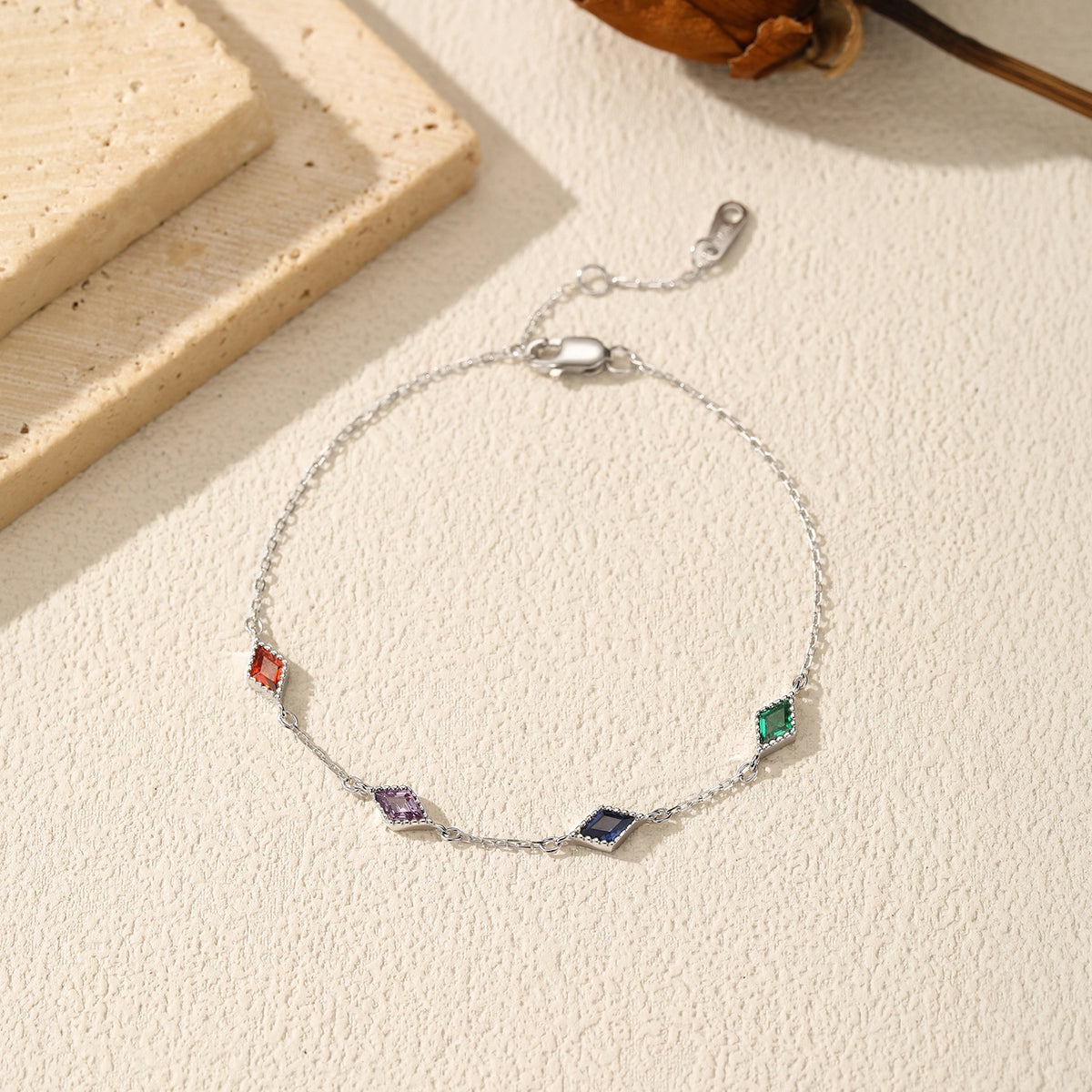 925 Sterling Silver Red Geometric Bracelet
