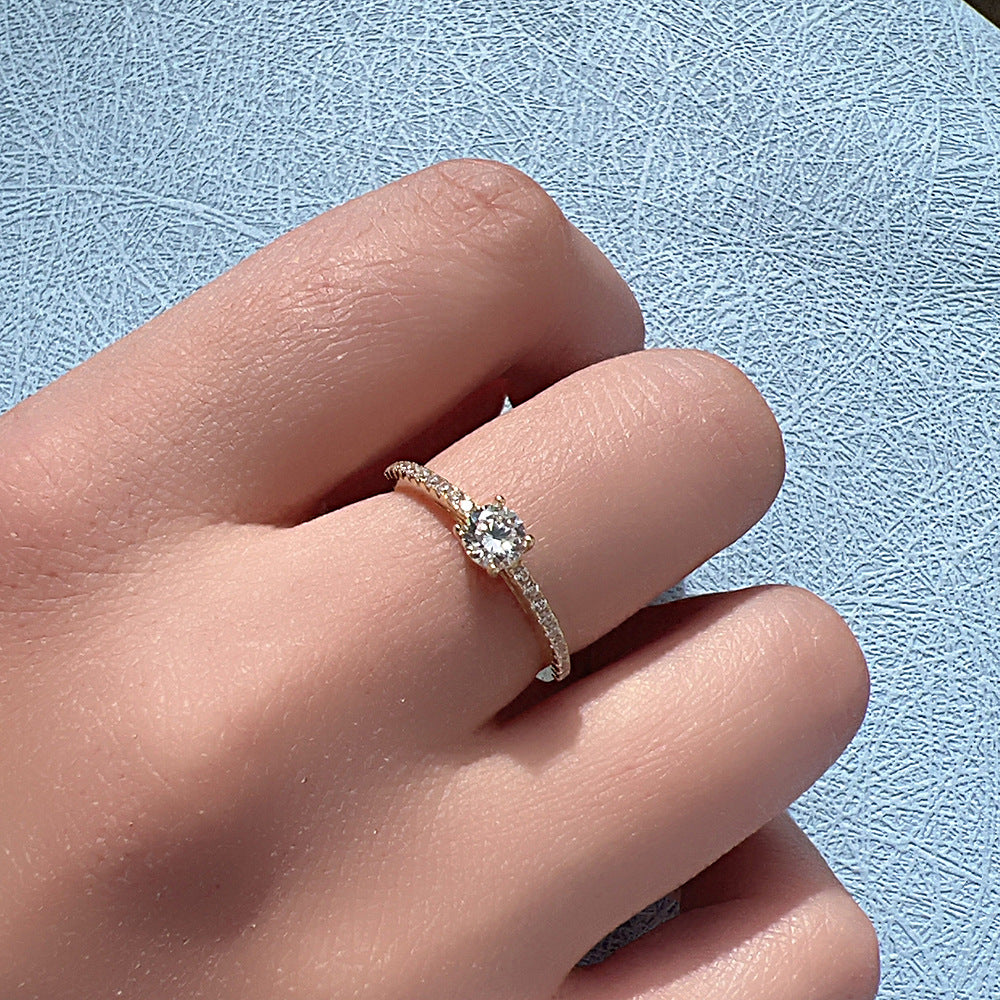 European and American Ins Simple Temperament S925 Sterling Silver Zircon-Encrusted Ring