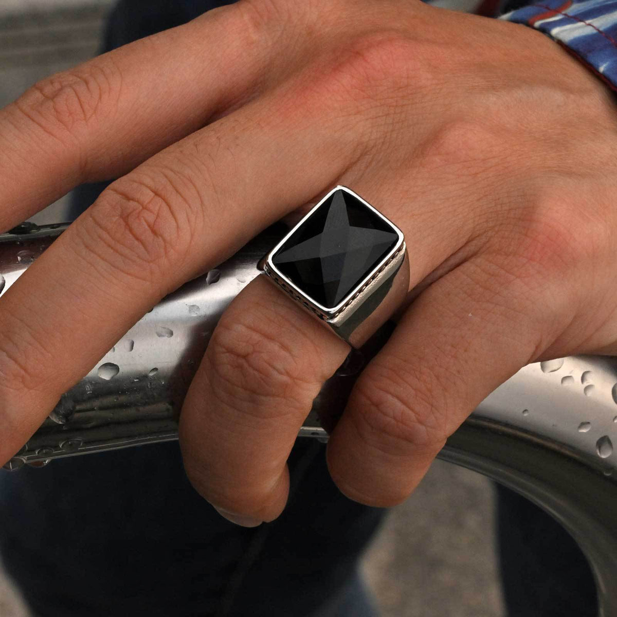 Stainless Steel Hip Hop Glass Cut Men's Ring