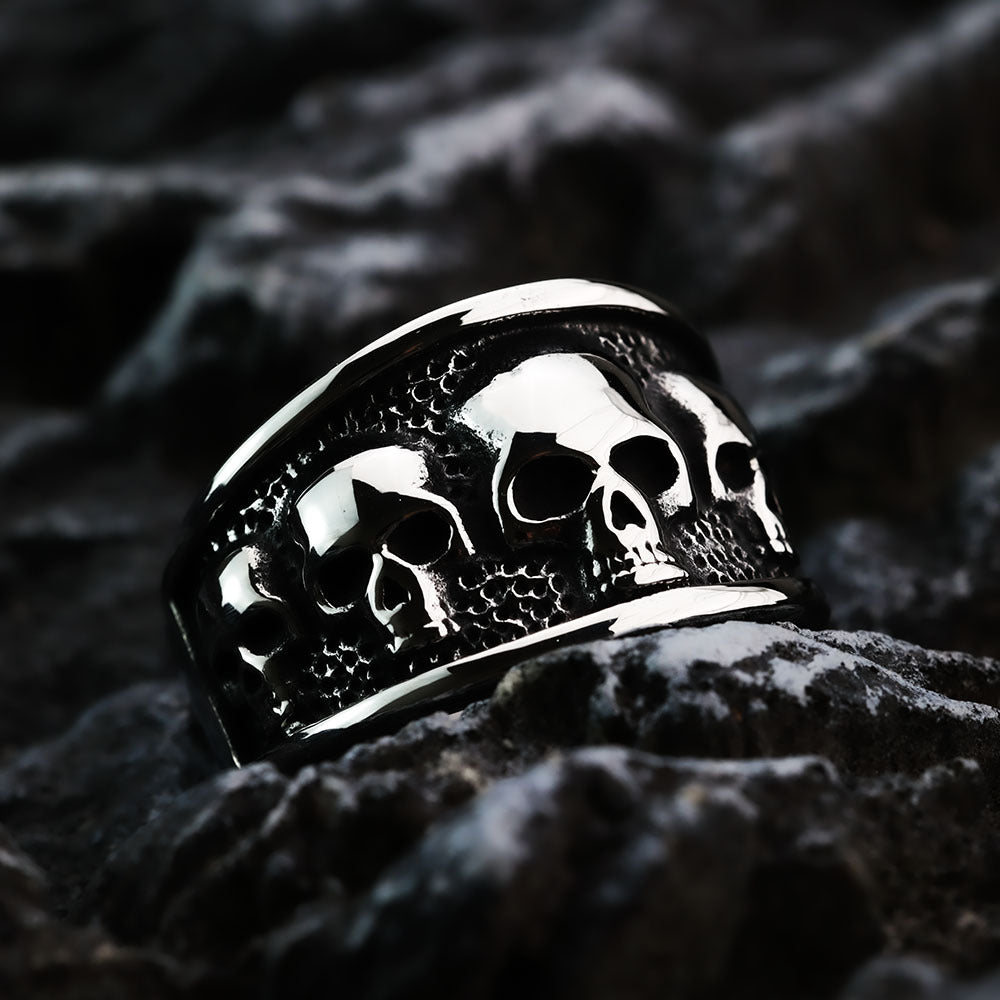 Planderful Punk Skull Ring For Men Bold Retro Steel Jewelry With Exaggerated Design