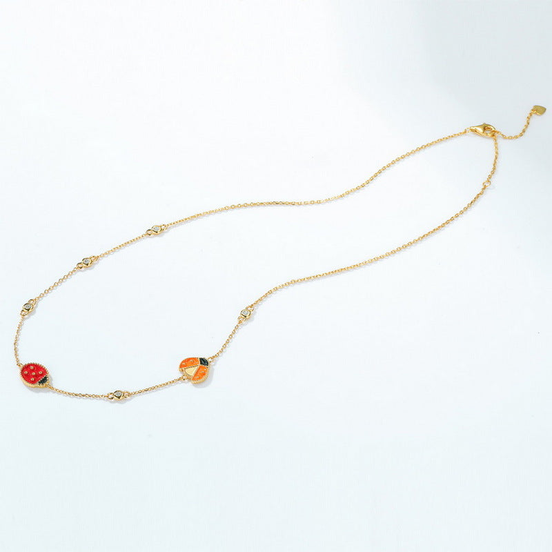 Ladybug and Zircon Sterling Silver Necklace