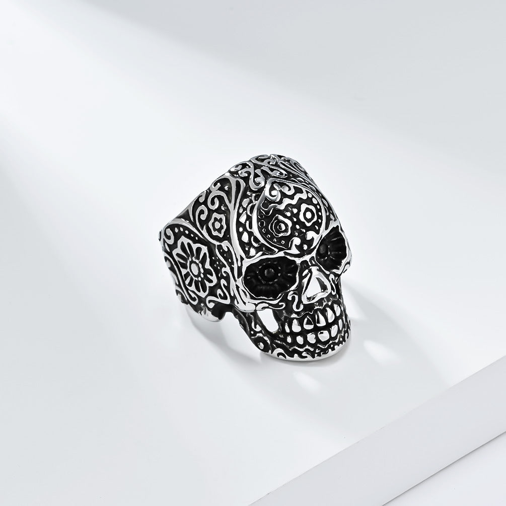 Planderful Skull Ring For Men Titanium Steel Bold Gothic Dark Style Statement Jewelry