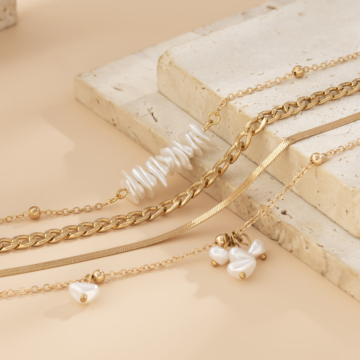 Planderful Vienna Verve Bold Cross Snake Bone Layered Necklace With Imitation Pearls For Women